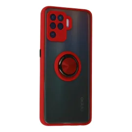 Newface Oppo Reno 5 Lite Kılıf Montreal Yüzüklü Silikon Kapak - Kırmızı
