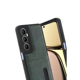 Newface Realme C65 Sara Kartvizitli Deri Kılıf - Yeşil