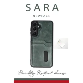 Newface Samsung Galaxy A06 Kılıf Sara Kartvizitli Deri Kılıf - Koyu Yeşil