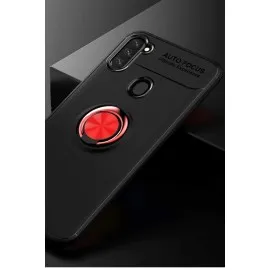 Newface Samsung Galaxy A11 Kılıf Range Yüzüklü Silikon - Siyah-Kırmızı