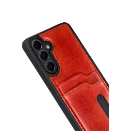 Newface Samsung Galaxy A17 5G Sara Kartvizitli Deri Kılıf - Kırmızı