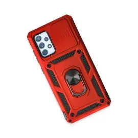 Newface Samsung Galaxy A52 Kılıf Pars Lens Yüzüklü Silikon - Kırmızı