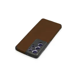 Newface Samsung Galaxy S21 Ultra Kılıf Loop Deri Silikon - Kahverengi