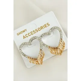 Halkalı Kalp Yeni Sezon Taşlı Küpe-Gümüş Rengi