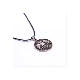 Çift Başlı Kartal Figürlü Vinlex Deri Kolye-Gümüş Rengi