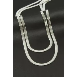 İtalyan Zincirli İkili Çelik Kolye-Gümüş Rengi