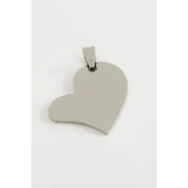 Kalp İsim Yazılabilir Çelik Kolye Ucu 3 Cm-Gümüş Rengi