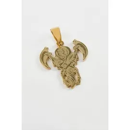 Baltalı Kuru Kafa Çelik Kolye Ucu 2,5 Cm-Sarı