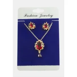 Oval Zirkon Taşlı Set Kolye-Renkli