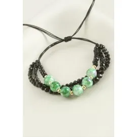 3Lü Kristal Boncuk Zincirli Bileklik-Yeşil