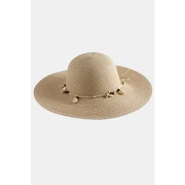 Deniz Kabuğu Hasır Plaj Şapkası-Pudra Rengi