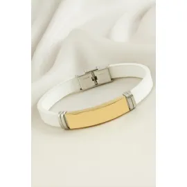 İsim Yazılabilir Deri Çelik Bileklik-Sarı