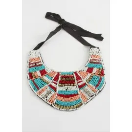 Etnik Kum Boncuk Yaka Kolye-Renkli