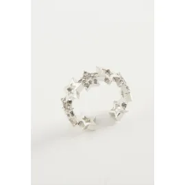 Yıldız Zirkon Taşlı Yüzük-Gümüş Rengi