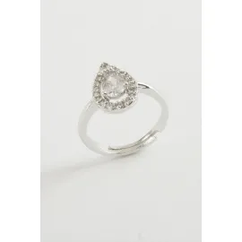 Damla Zirkon Taşlı Yüzük-Gümüş Rengi