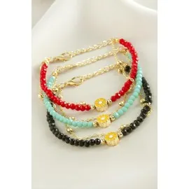 Papatya Zincir Kristal Bileklik-Kırmızı