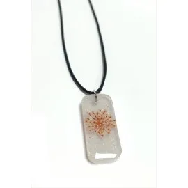 Sultanotu Çiçeği Dikdörtgen Epoksi Kolye-Beyaz