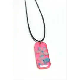 Kartopu Çiçeği Dikdörtgen Epoksi Kolye-Açık Pembe