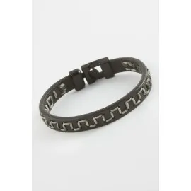 Labirent Kaliteli Suni Deri Bileklik-Siyah