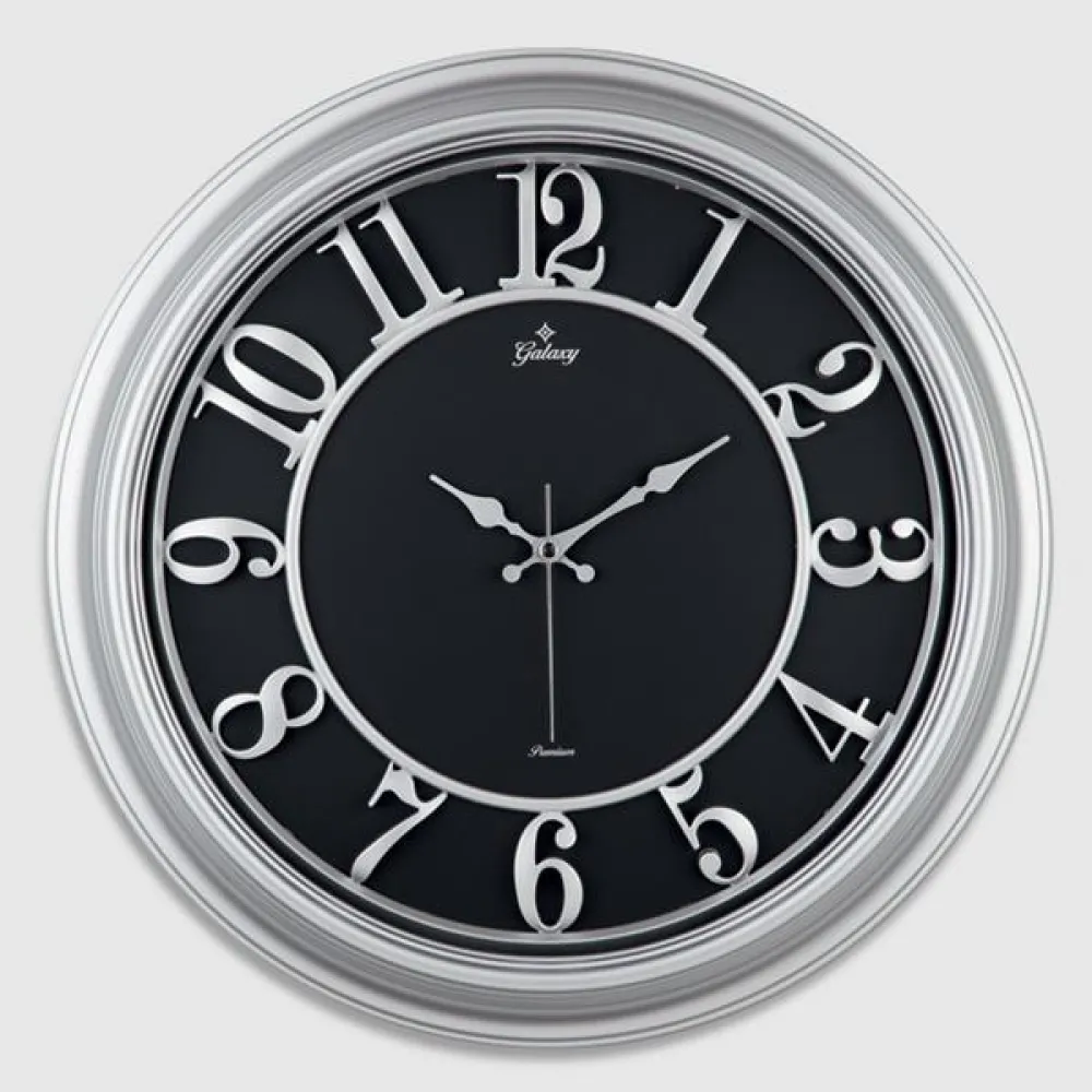 Duvar Saati Gri İçi Siyah 46Cm Kabartma Rakam Metal Akrep Yelkovan Akar Saniye