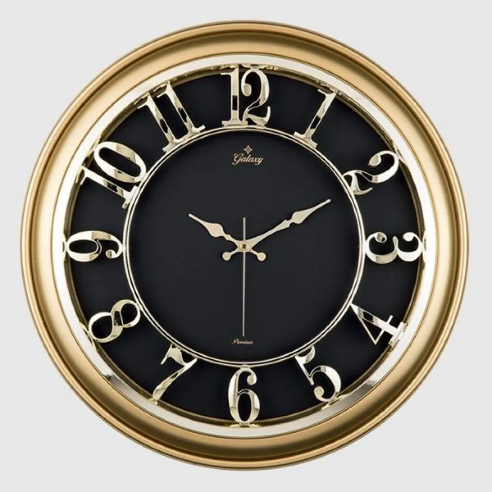 Duvar Saati Altin Sarisi İçi Siyah 45Cm Kabartma Rakam Metal Akrep Yelkovan Akar Saniye