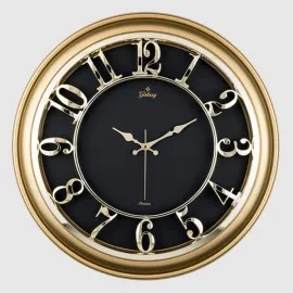 Duvar Saati Altin Sarisi İçi Siyah 45Cm Kabartma Rakam Metal Akrep Yelkovan Akar Saniye