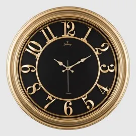 Duvar Saati Altin Sarisi İçi Siyah 46Cm Kabartma Rakam Metal Akrep Yelkovan Akar Saniye