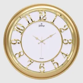 Duvar Saati Altin Sarisi İçi Beyaz 45Cm Kabartma Rakam Metal Akrep Yelkovan Akar Saniye