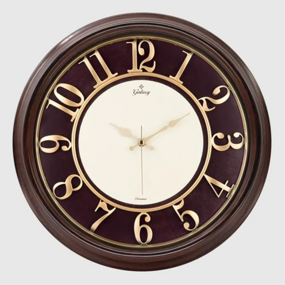 Duvar Saati Kahverengi İçi Bordo 46Cm, Kabartma Rakam, Metal Akrep Yelkovan Akar Saniye