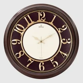 Duvar Saati Kahverengi İçi Bordo 46Cm, Kabartma Rakam, Metal Akrep Yelkovan Akar Saniye