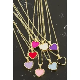 Kalp Polyester Kolye-Pembe