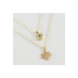 Yaprak Figürlü Yeni Sezon İkili Kolye-Sarı