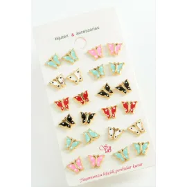 Benekli Kelebek Mineli Minik Küpe-Renkli