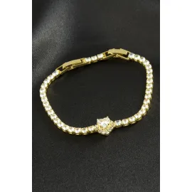 Kalp Zirkon Taşlı Çelik Bileklik-Sarı