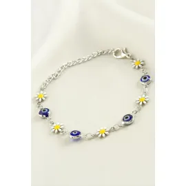 Papatya Nazar Boncuk Mineli Bileklik-Mavi