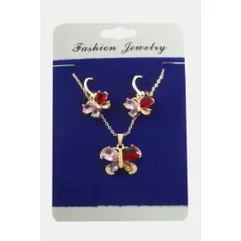 Kelebek Zirkon Taşlı Set Kolye-Siyah