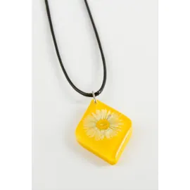 Papatya Köşeli Epoksi Kolye-Sarı