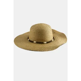 Ahşap Boncuklu Hasır Şapka-Kahverengi