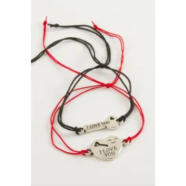 2 Adet Kalp Anahtar İp Bileklik-Gümüş Rengi