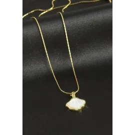 Deniz Kabuğu Sedef Lüks Çelik Kolye-Gümüş Rengi