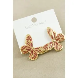 Kelebek Mineli Lüks Çelik Küpe-Kırmızı