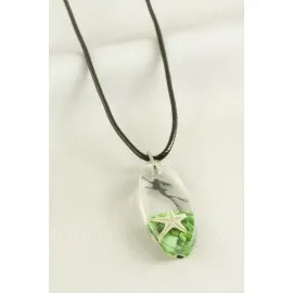 Deniz Yıldızı Elips Epoksi Kolye-Yeşil