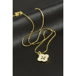 Çiçek Sedef Lüks Çelik Kolye-Gümüş Rengi