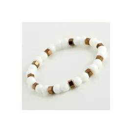 Sedef - Hematit Doğaltaş Bileklik-Beyaz