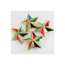 4 Adet Simli Yıldız Yılbaşı Ağaç Süsü 7 cm-Sarı