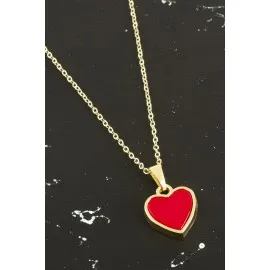 Kalp Polyester Kolye-Kırmızı
