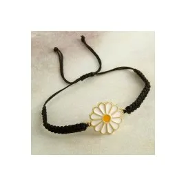 Papatya Makrome Örgülü Bileklik-Siyah
