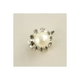 İnci Taşlı Broş-Beyaz