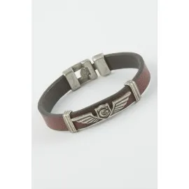 Ay Yıldız Suni Deri Bileklik-Bordo