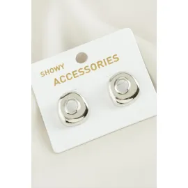 Oval Trend Metal Küpe-Gümüş Rengi